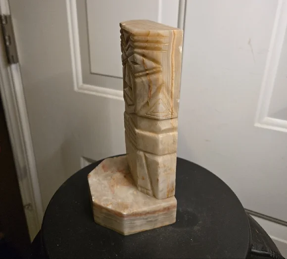 Carved Stone Sculpture Book End - Cream and Brown - Picture 5 of 10